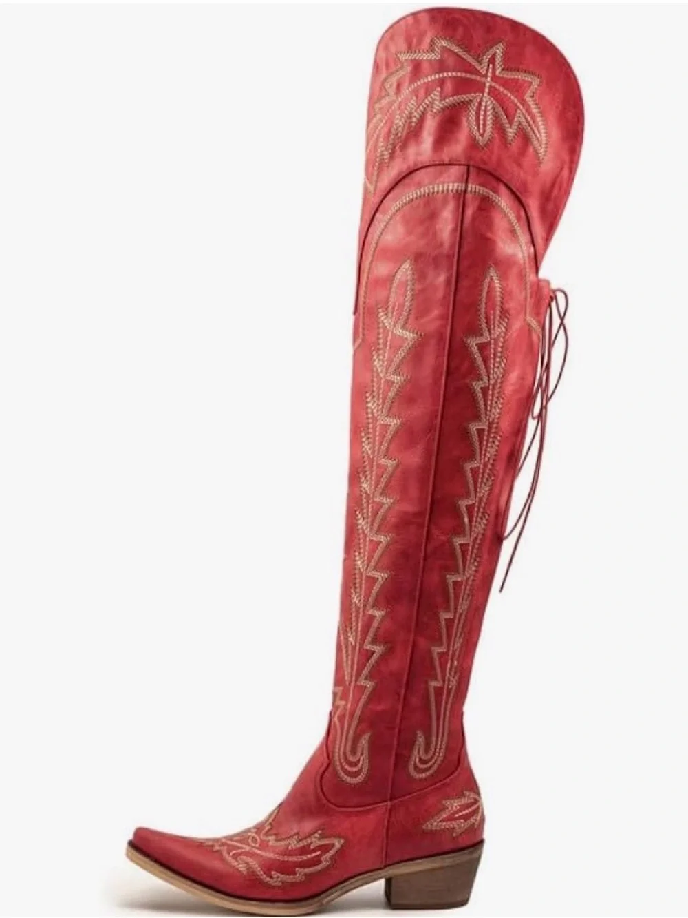 Women's Red Embroidered Western Knee-High Boots